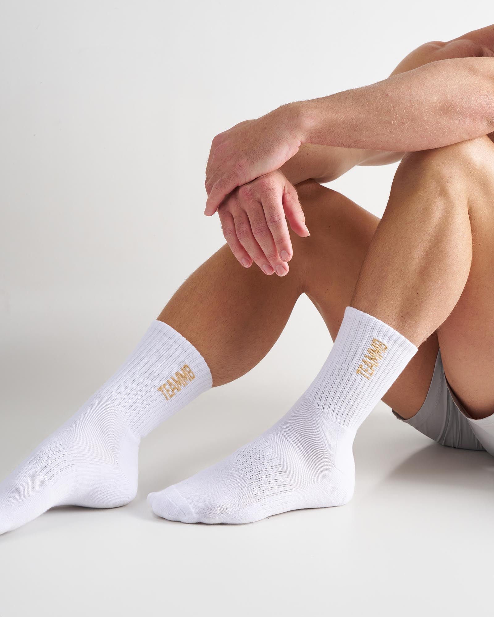 TEAMM8 Crew Socks - White|Tan